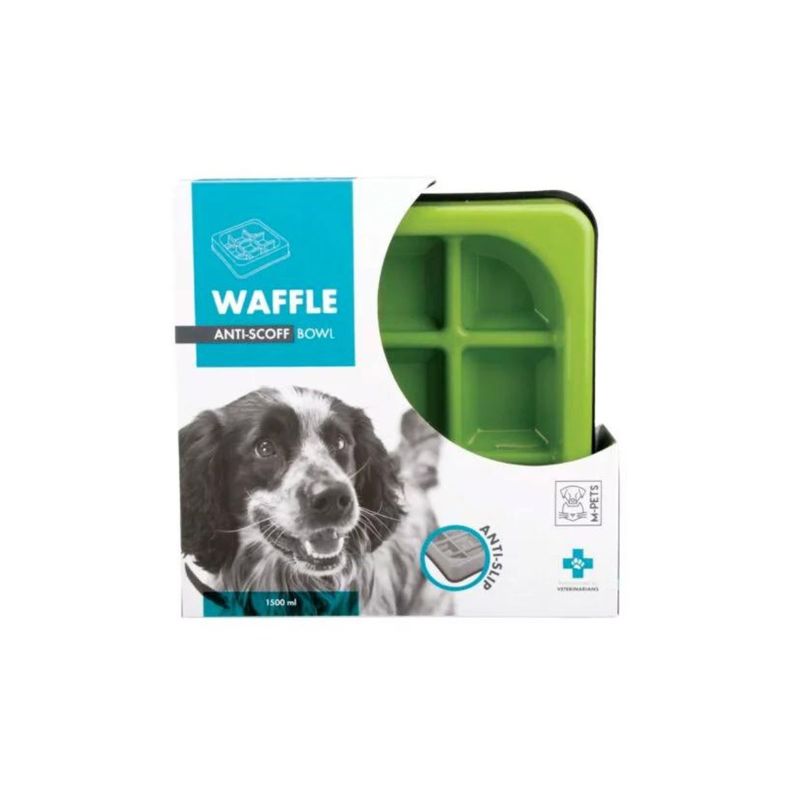 Comedero-Comelento-Waffle-25-x-25-x-55-cm-Verde-con-Antideslizante-M-Pets
