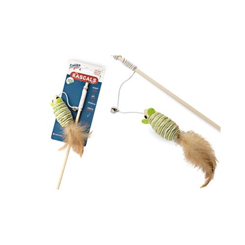 Juguete Cañita Interactiva Raton con Pluma para Gatos Ecologica Rascals