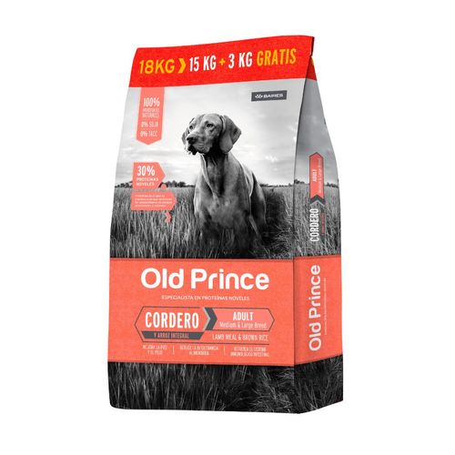 Old Prince Proteínas Noveles Perro Adulto Raza Mediana/Grande Cordero y Arroz x 15 kg + 3 kg