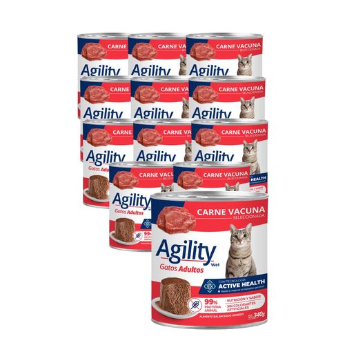 Agility Gato Adulto Carne Vacuna Pack de 12 Latas x 340 gr c/u