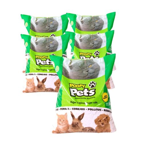 Piedras Vegetales Poopy Pets Pellet de Pino Pack de 5 Bolsas x 5 kg