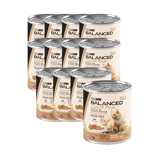 Vitalcan Balanced Natural Recipe Delicados Filetes Gato Adulto Carne Pack de 12 Latas x 340 gr c/u
