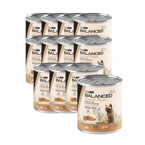 Vitalcan Balanced Natural Recipe Delicados Filetes Gato Adulto Pollo Pack de 12 Latas x 340 gr c/u