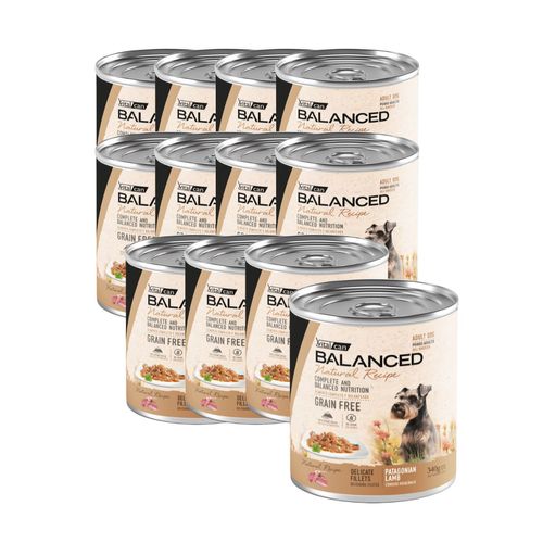 Vitalcan Balanced Natural Recipe Delicados Filetes Perro Adulto Cordero Pack de 12 Latas x 340 gr c/u