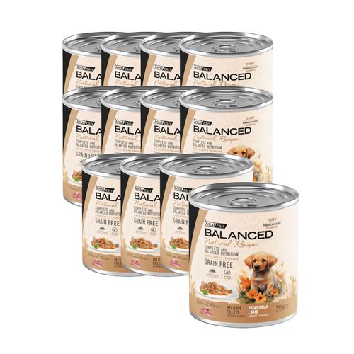 Vitalcan Balanced Natural Recipe Delicados Filetes Perro Cachorro Cordero Pack de 12 Latas x 340 gr c/u