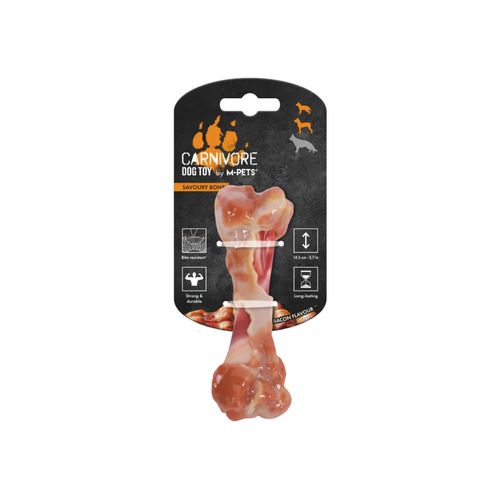 Juguete Savoury Bone sabor Bacon para perros medianos Línea Carnivore M-Pets