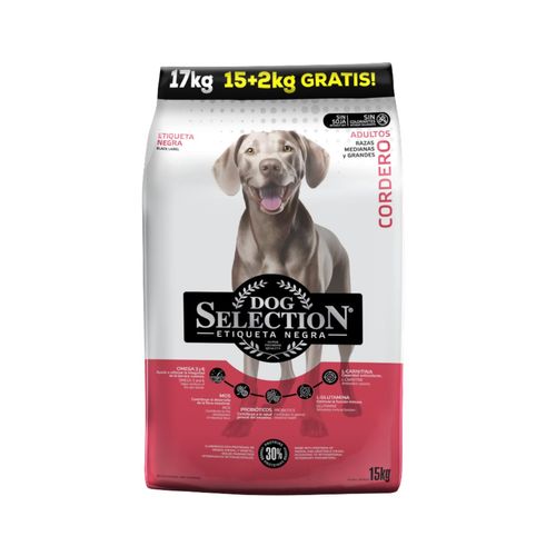 Dog Selection Etiqueta Negra Perro Adulto Cordero x 15 kg + 2 kg